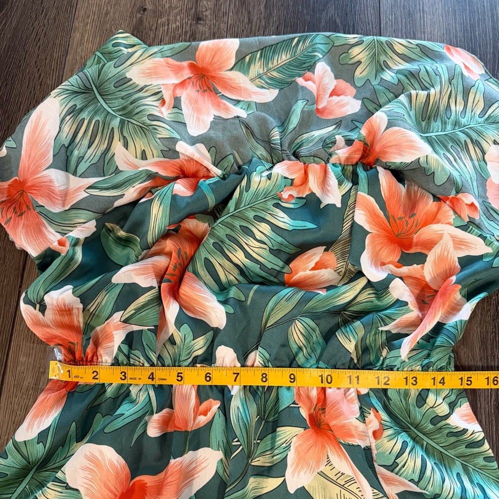 Cupshe Tropical Floral Maxi Dress Green Orange Ruffle Off Shoulder Large Boho - Picture 8 of 15